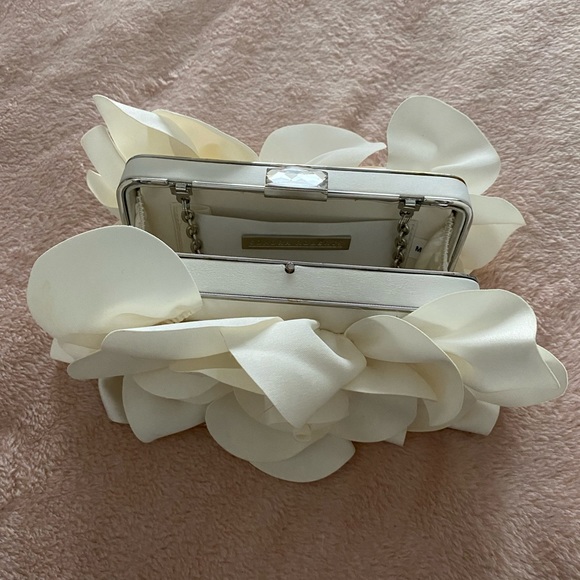 Sondra Roberts Satin Off-White Rose Box Clutch